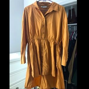 Zara Burnt Orange button down high-low shirt